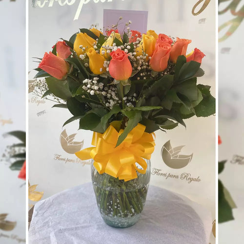 Rosas Amarillas y Naranjas, Flores Para Regalo, Domicilio Bogotá, ¡Celebre la amistad con Rosas Amarillas y Naranjas en un hermoso jarrón! flores para regalo en cumpleaños, rosas amarillas y naranjas