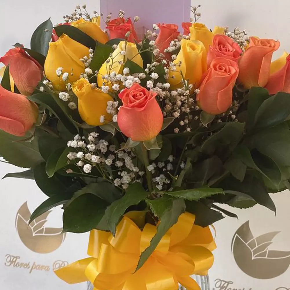 Rosas Amarillas y Naranjas, Flores Para Regalo, Domicilio Bogotá, ¡Celebre la amistad con Rosas Amarillas y Naranjas en un hermoso jarrón! flores para regalo en cumpleaños, rosas amarillas y naranjas