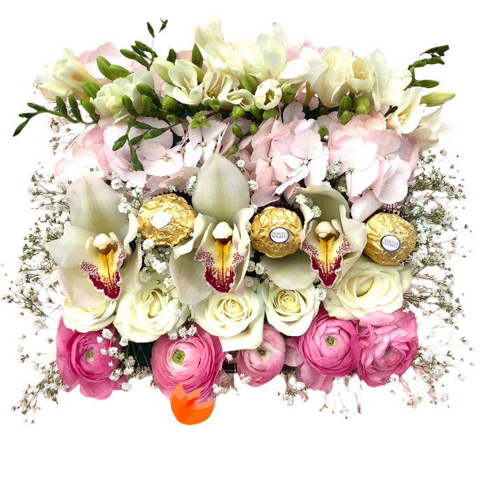 Arreglo floral Afectuosa en caja premium. Flores frescas para cumpleaños y ocasiones especiales. Entrega 24h Bogotá. ¡Expresa tu cariño!