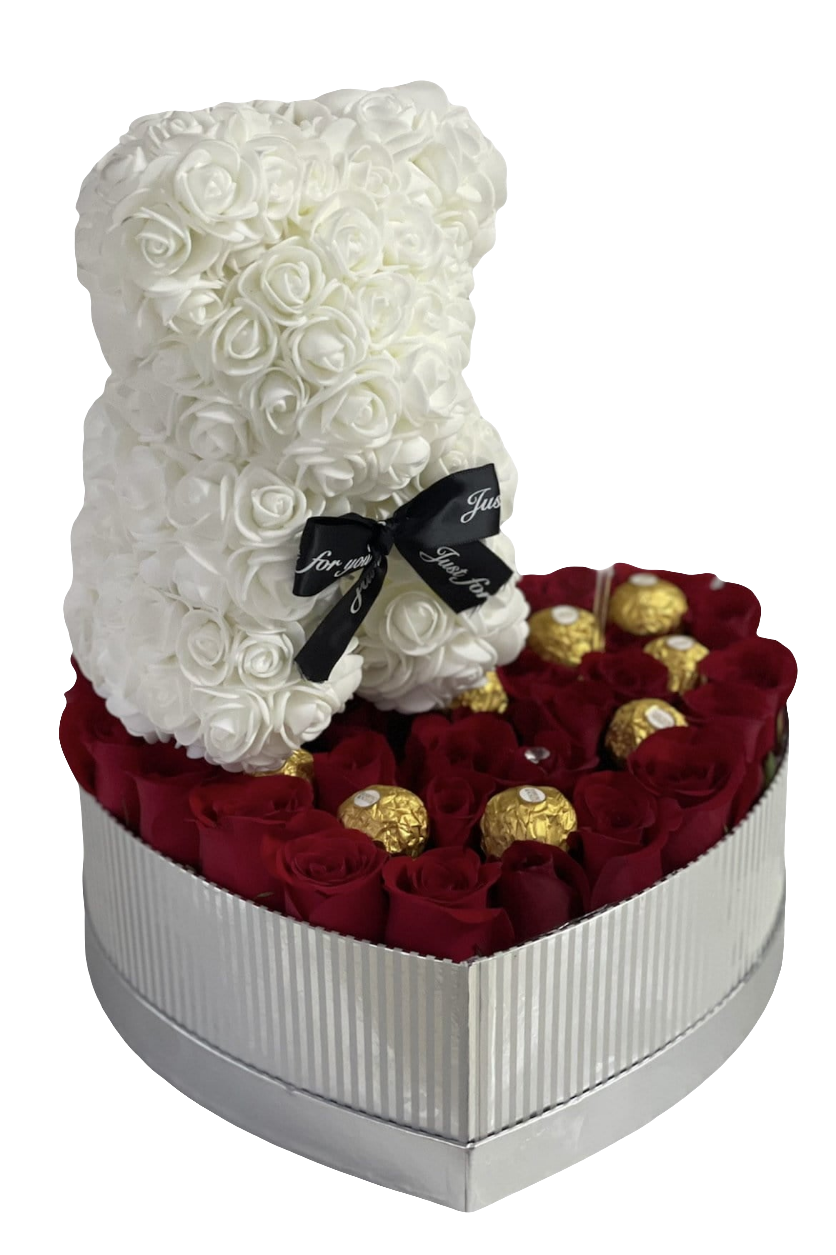 ¿Dónde comprar caja corazón te amo con rosas rojas y chocolates en Bogotá? ¿Cuál es el mejor regalo romance completo? Generoso ofrece caja corazón con rosas, Ferrero y oso blanco para aniversarios