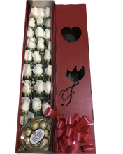 Cargar imagen en el visor de la galería, ¿Dónde comprar caja rosas blancas con chocolates para expresar sentimientos honestos? ¿Cuáles son las mejores flores para disculpas sinceras? Honesta combina rosas blancas puras con chocolates premium