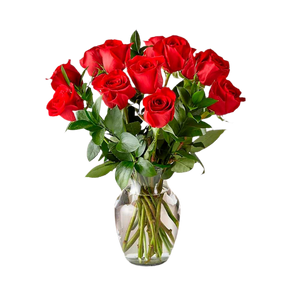 red roses with vase