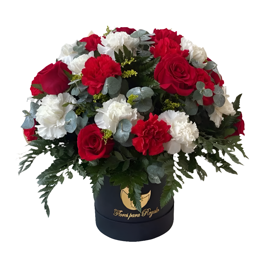 ¿Dónde comprar caja negra con rosas rojas para declarar amor? ¿Cuáles son las mejores flores románticas para ella? Empática Amarte combina 6 rosas rojas con claveles blancos en elegante caja negra, perfecta para amor apasionado