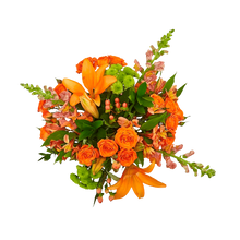 Cargar imagen en el visor de la galería, arreglo naranja y melocotón, flores color melocotón, flores mixtas Bogotá, arreglo floral para cumpleaños, flores cálidas para regalar, floristería 24 horas Bogotá.