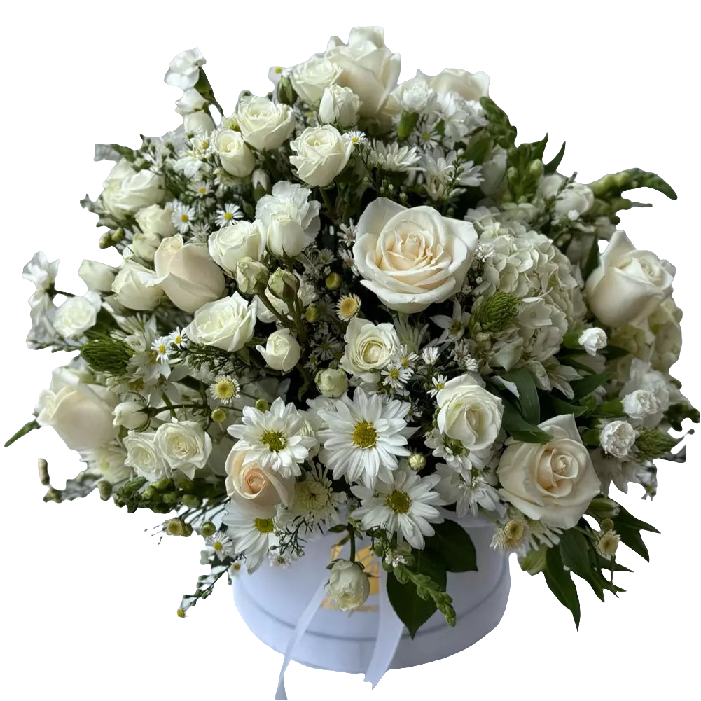 Prodigioso - Flores Blancas en Caja Rosas Hortensias Margaritas | Regalo Elegante Bogotá