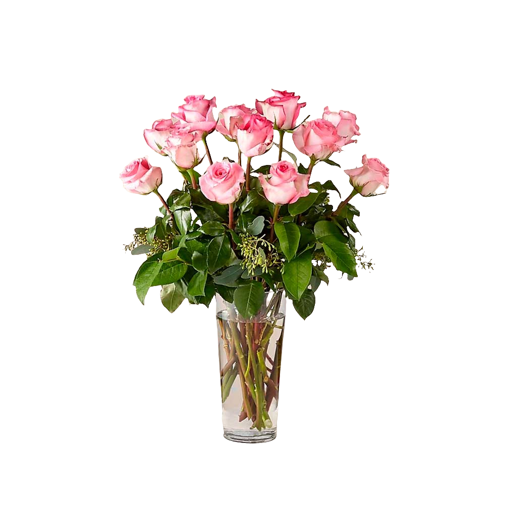 Ramo de rosas rosadas de tallo largo