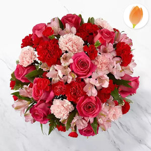 Imagen de referencia arreglo mediano, vista desde arriba. Encuentra el regalo perfecto para San Valentín con Conciliadora Flores ¡Sorprende a esa persona especial con la belleza y el significado de las flores! Demostrarás tu cariño y amor de una manera única y memorable. Floristería Flores Para Regalo.