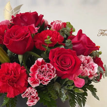 Load image into Gallery viewer, Rosas y Claveles Elegantes, flores para regalar en caja en una ocasión romántica, nosotros nos encargamos de entregarlas a domicilio en Bogotá, Floristería Flores Para Regalo, Floristería abierta las 24 Horas